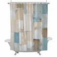 thumbnail image 2 of Abstract Shower Curtain for Bathroom Decor, Beige Blue Plaid Oil Painting Geometric Contemporary Waterproof Fabric Shower Curtain, 36"x78" Set with 12 Hooks, 2 of 9