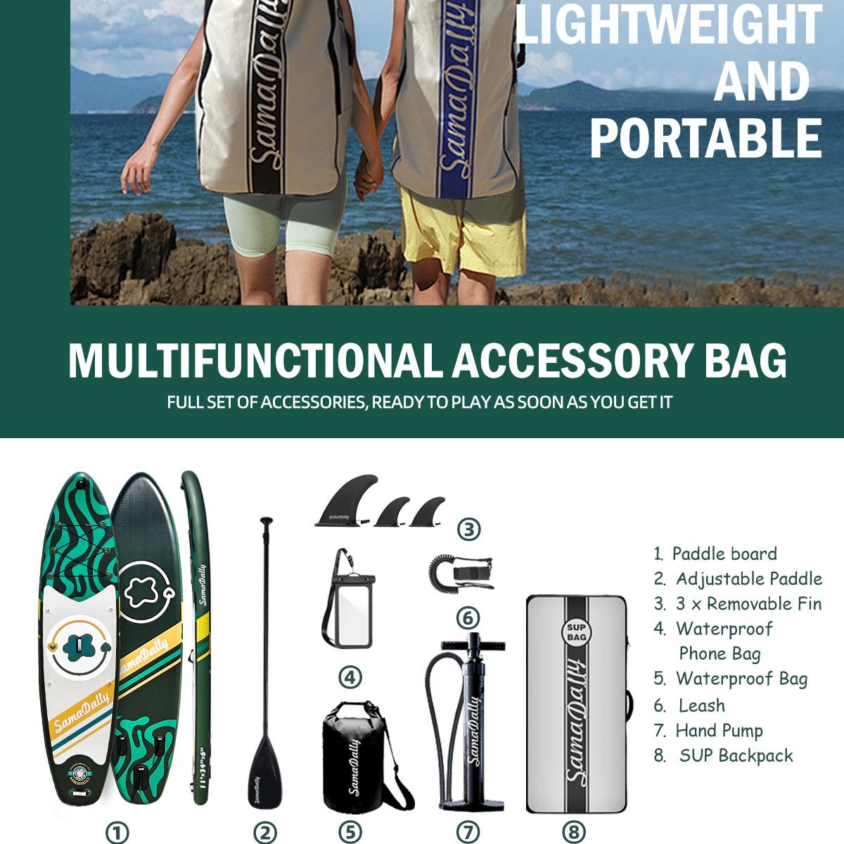 SamamDally 11' Inflatable Paddle Boards for Adults, 34'' Wide All-Around SUP Boards with Premium Accessories, Adjustable Paddle, Removable Fins, Hand Pump & Waterproof Bag (Forest Green)