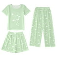 thumbnail image 2 of Tween Girl Pajamas 11-12 Years Preppy Pajamas Kids Girls Toddler Cartoon pj Comfy Fit Nightwear 3PCS Kids Pulloverr Sleepwear Set #Light Green, 2 of 4