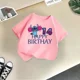 thumbnail image 3 of Camiseta de algodón para niños y niñas con cuello redondo, regalo de cumpleaños de Disney Stitch, kawaii, ropa informal de moda para niños y niñas, 3 of 5