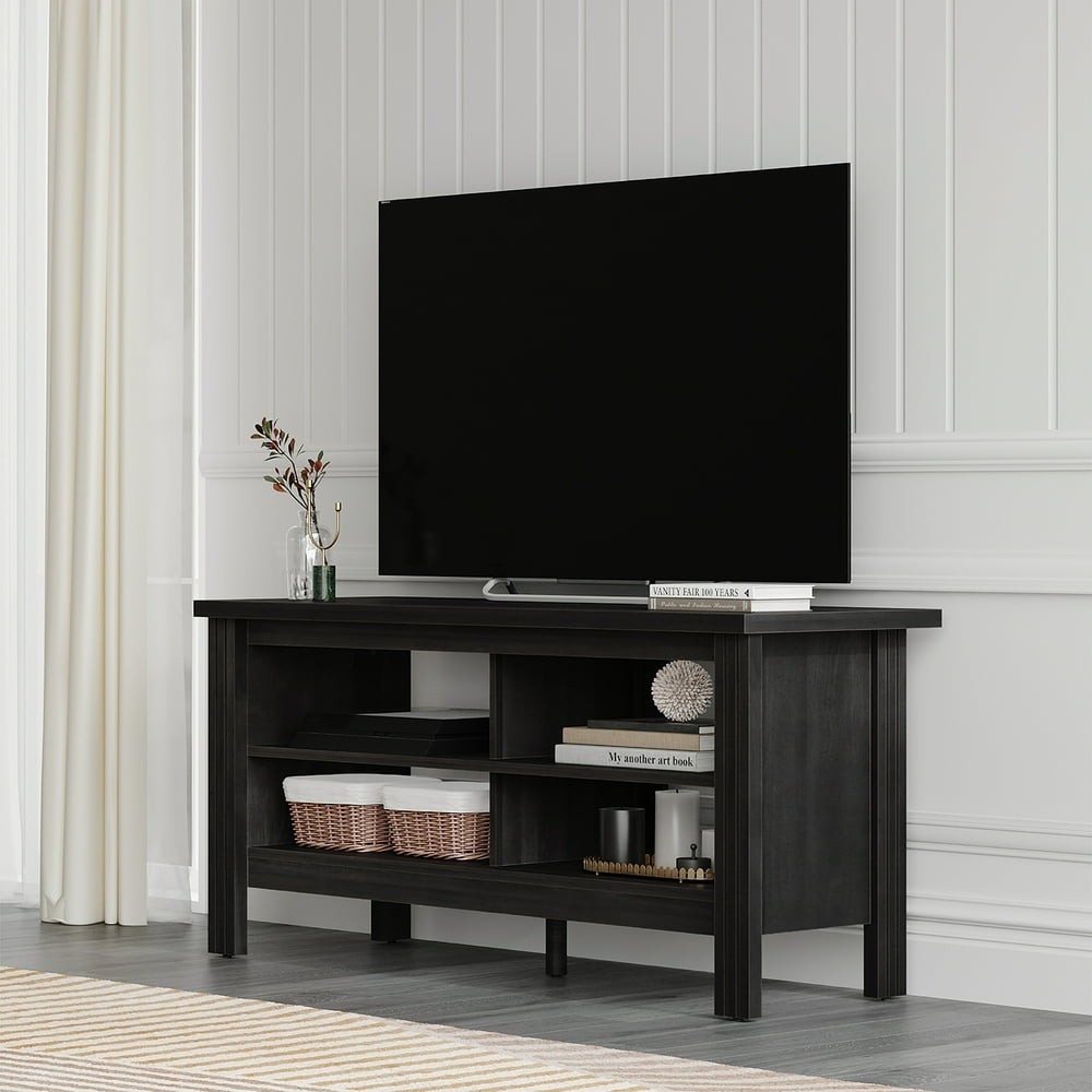 Farmhouse Wood TV Stands for 55 inches Flat Screen, Storage Shelves