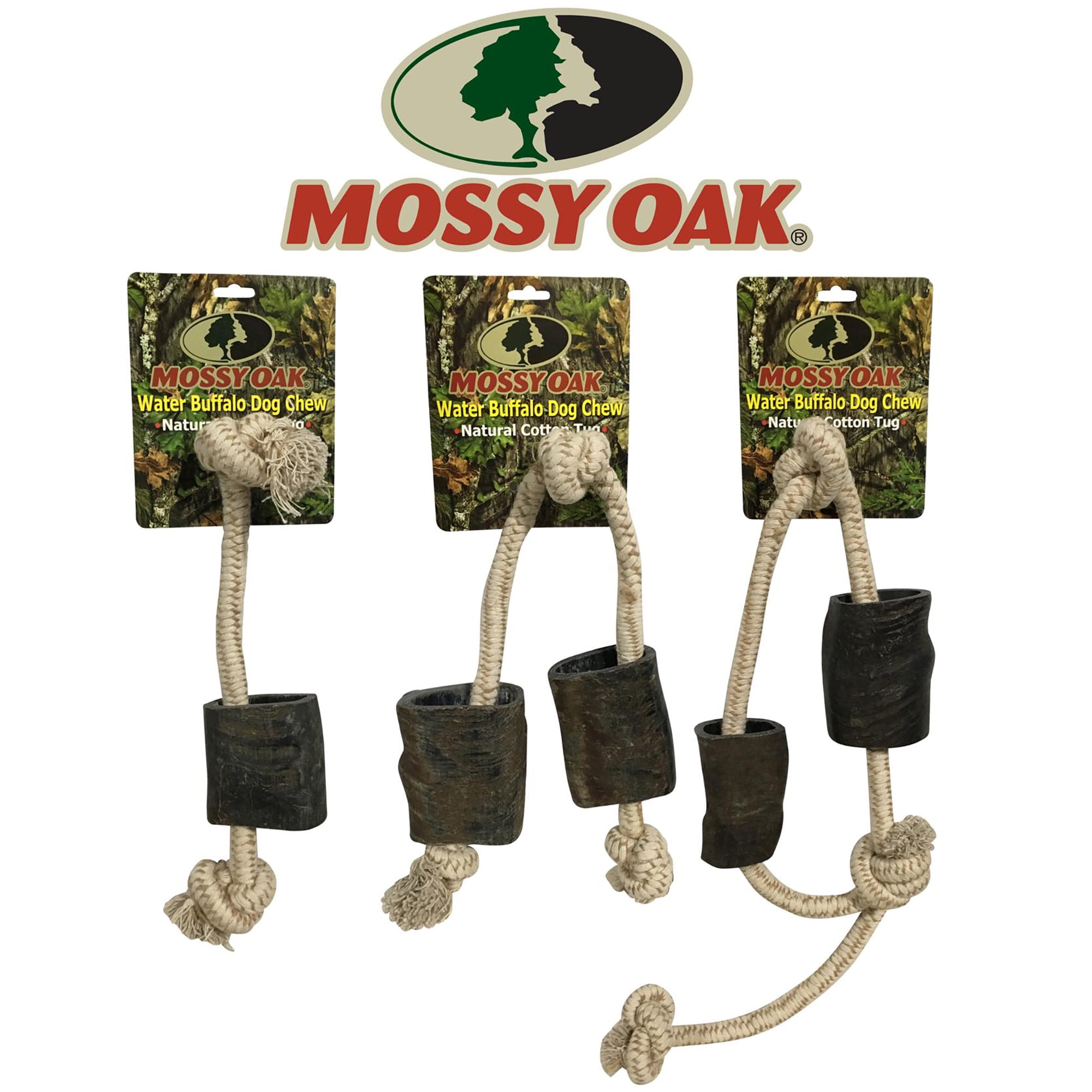 Mossy Oak: Water Buffalo Horn & Tug Dog Chew - 34" Slip-Knot Natural Cotton Rope, Pet Toy, Preservative Free Horn, Long-Lasting, Combines Play-Chewing