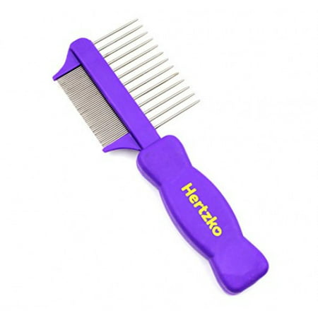 Double Sided Flea Comb by Hertzko - Densely Packed Pins Removes Fleas, Flea Eggs, and Debris, and the Wider Spaced Pins Detangles and Loosens Dead Undercoat - Suitable For Dogs And (Best Way To Remove Fleas)