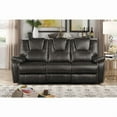 thumbnail image 2 of Living Room Black Faux Leather Manual Reclining Sofa, 3 Seater Sofa Couch with Padded Armrest, 2 of 4