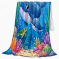 thumbnail image 2 of Whales and Sea Turtles in Bright Coral Reef, Cheerful Whimsical Style for Ocean Lovers, Blue Underwater Friends and Birthday Gift, Cozy Flannel Blanket for Playroom and Bedroom, Home Decor, 2 of 9