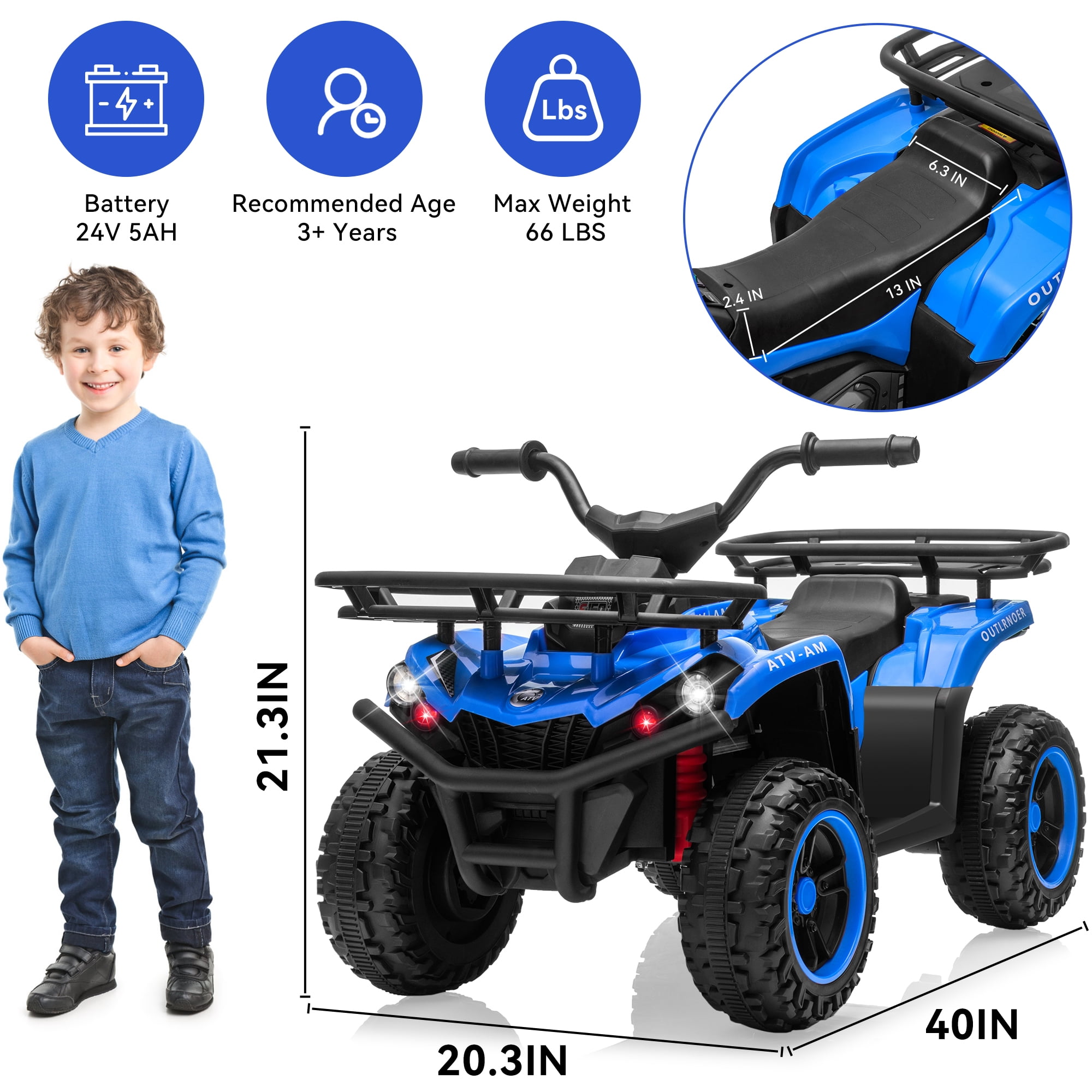 FestiveGlow 24V Kids ATV,Electric ATV for Kids 4 Wheelers Quad Car Toy, Ride On Toy Car As Gift for Kids,Blue