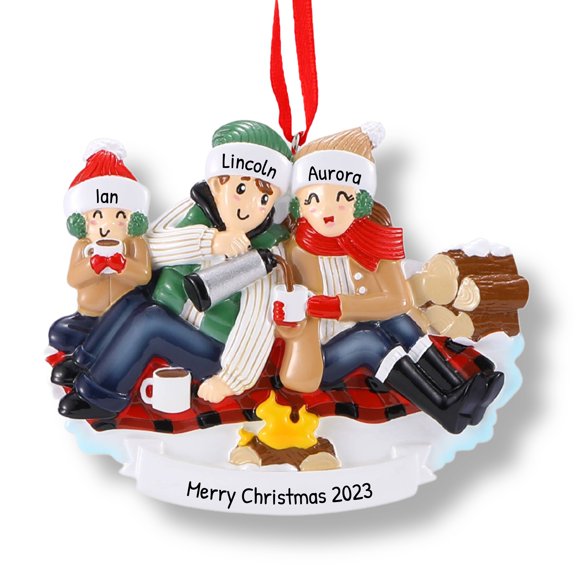 Ornaments by Elves Personalized Winter Camping Family of 3 Ornament 2024