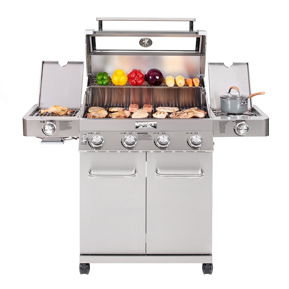 Monument Stainless Steel 4 Liquid Propane GAS Grill with 1 Side Burner 35633