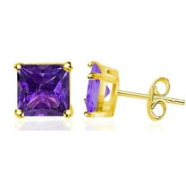 Paris Jewelry Women's 14k Yellow Gold Amethyst 3 Carat Princess Stud Earrings Plated
