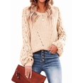 thumbnail image 3 of Women Fall Sweaters Crochet Long Sleeve Off the Shoulder Clothes Cute Crewneck Knit Pullover Tops Apricot M, 3 of 8