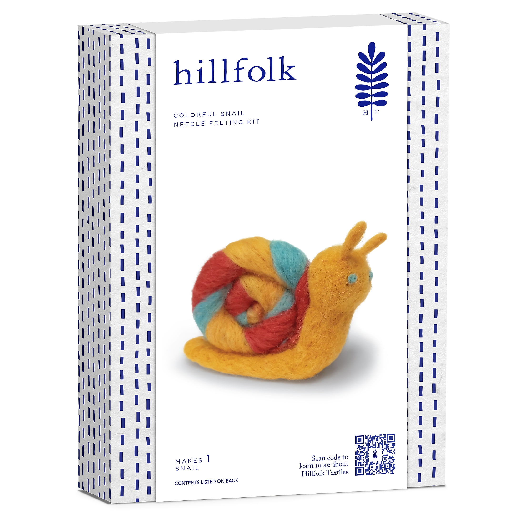 Hillfolk Needle Felted Snail Kit- Includes Wool Roving, Needle, Foam Block And Instructions. Makes One 4.5" X 3.5" Snail.