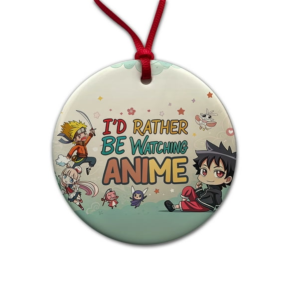 I'd Rather Be Watching Anime Christmas Tree Holiday Round Ceramic Ornament