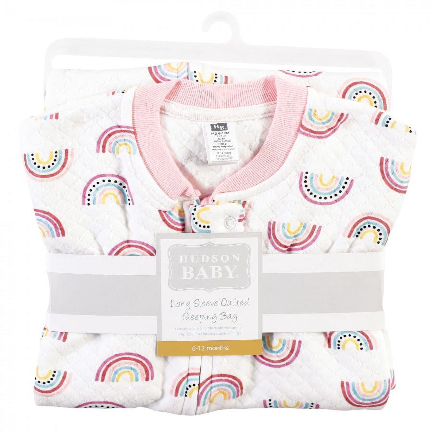 Hudson Baby Infant Girl Premium Quilted Long Sleeve Sleeping Bag and Wearable Blanket, Modern Rainbow, 12-18 Months