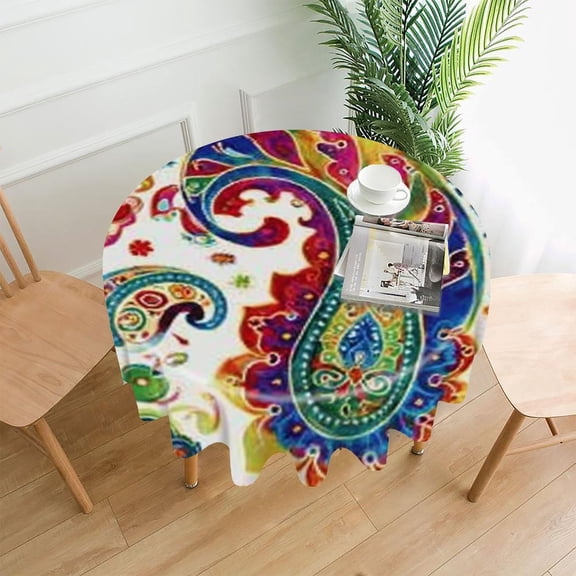 RKSupls 60 Inch Round Tablecloth, Colorful Paisley Pattern Premium Polyester Straight Edge Wrinkle Resistant Washable Table Cover for Party Home Dining Decor