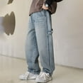 thumbnail image 2 of KAUOD Boys Baggy Straight Jeans Elastic Waist Washed Retro Denim Pants Kids Wide Leg Loose Streetwear Jeans Trousers, 2 of 5