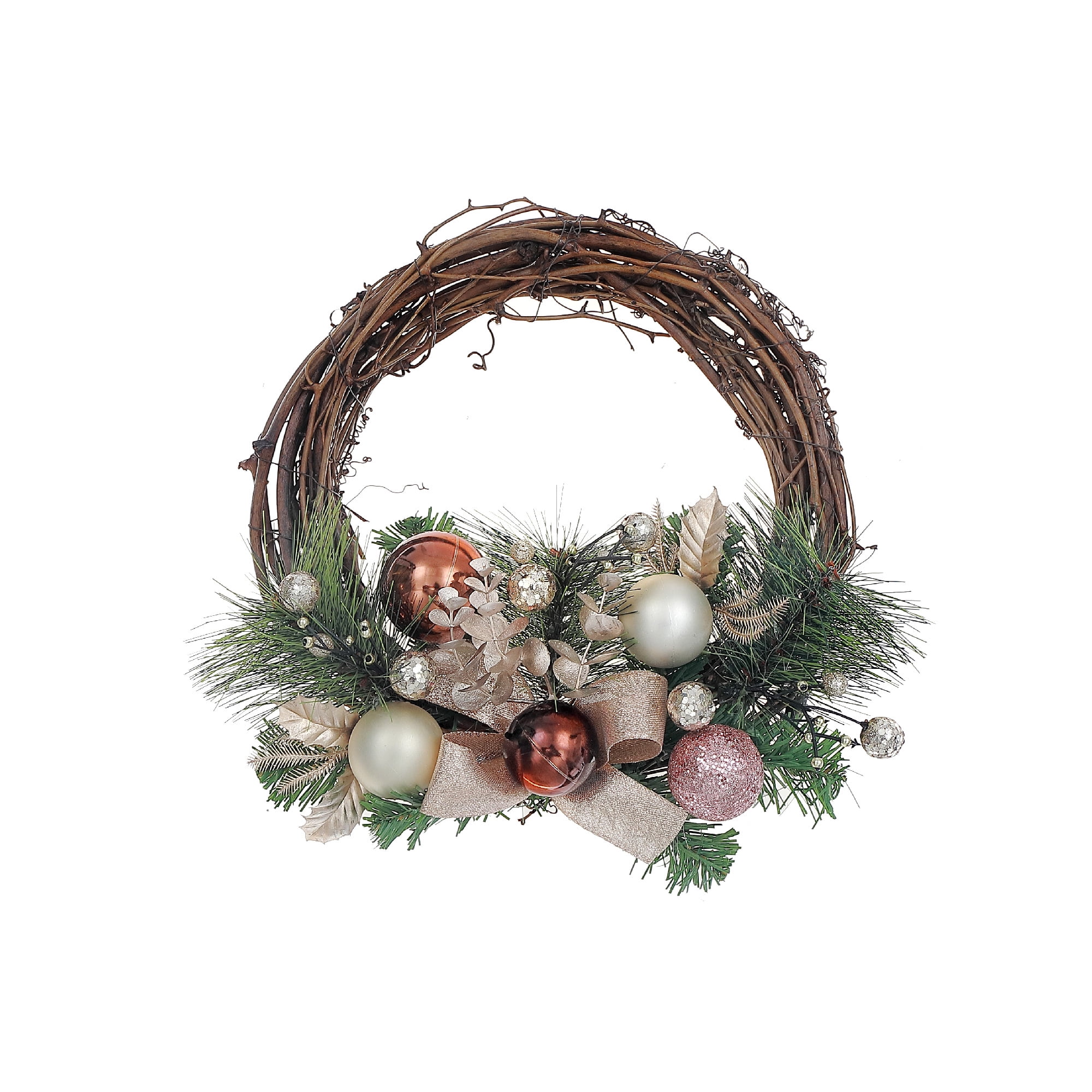 Rattan Bows And Balls Pine Wreath