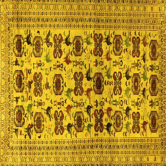 Ahgly Company Indoor Square Persian Yellow Traditional Area Rugs, 6' Square