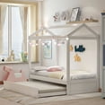 thumbnail image 3 of Harper & Bright Designs Twin Size Wooden House Bed with Trundle and Roof, House Bunk Bed Can Be Decorated, White, 3 of 10