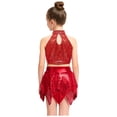 thumbnail image 6 of iiniim Girls 2 Piece Jazz Latin Dance Outfit Sequin Sleeveless Crop Top with High Low Mini Skirt for Disco Hip Hop Dancewear Red 10, 6 of 7