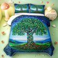 thumbnail image 2 of Homewish Watercolor Nature Tree Twin Quilt Set,Starry Night Sky Twin Coverlet Set,Blue Green,Black Reversible,2pcs, 2 of 7