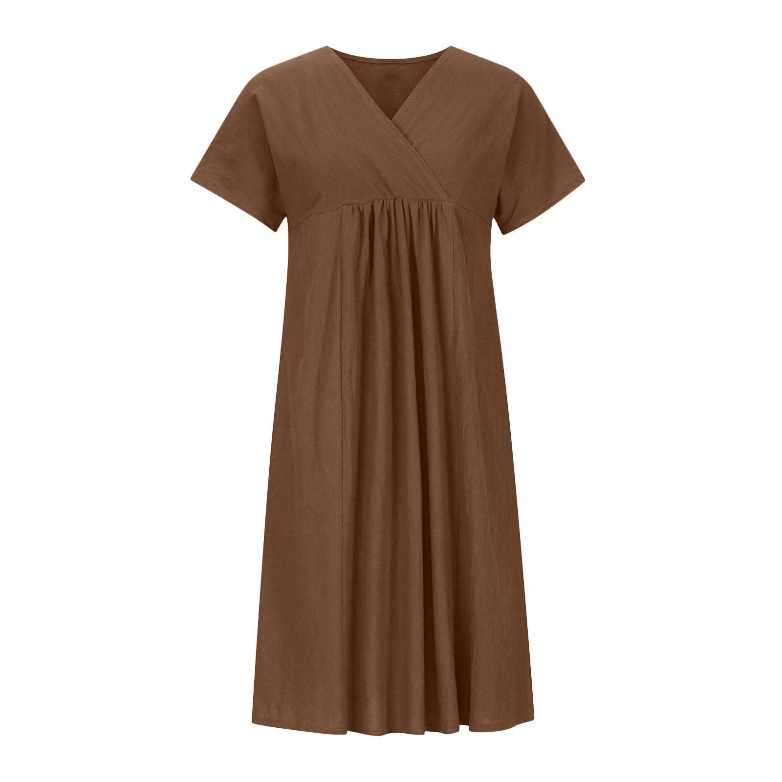 BEEYASO Clearance Summer Dresses for Women Solid V-Neck A-Line