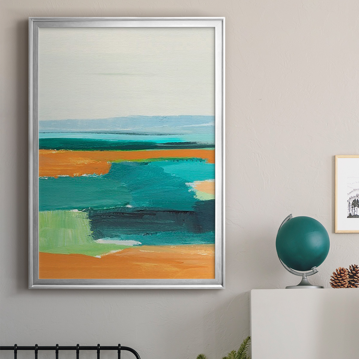 Aqua and Orange I Premium Framed Print, in Gold, Black, or Silver - Ready to Hang