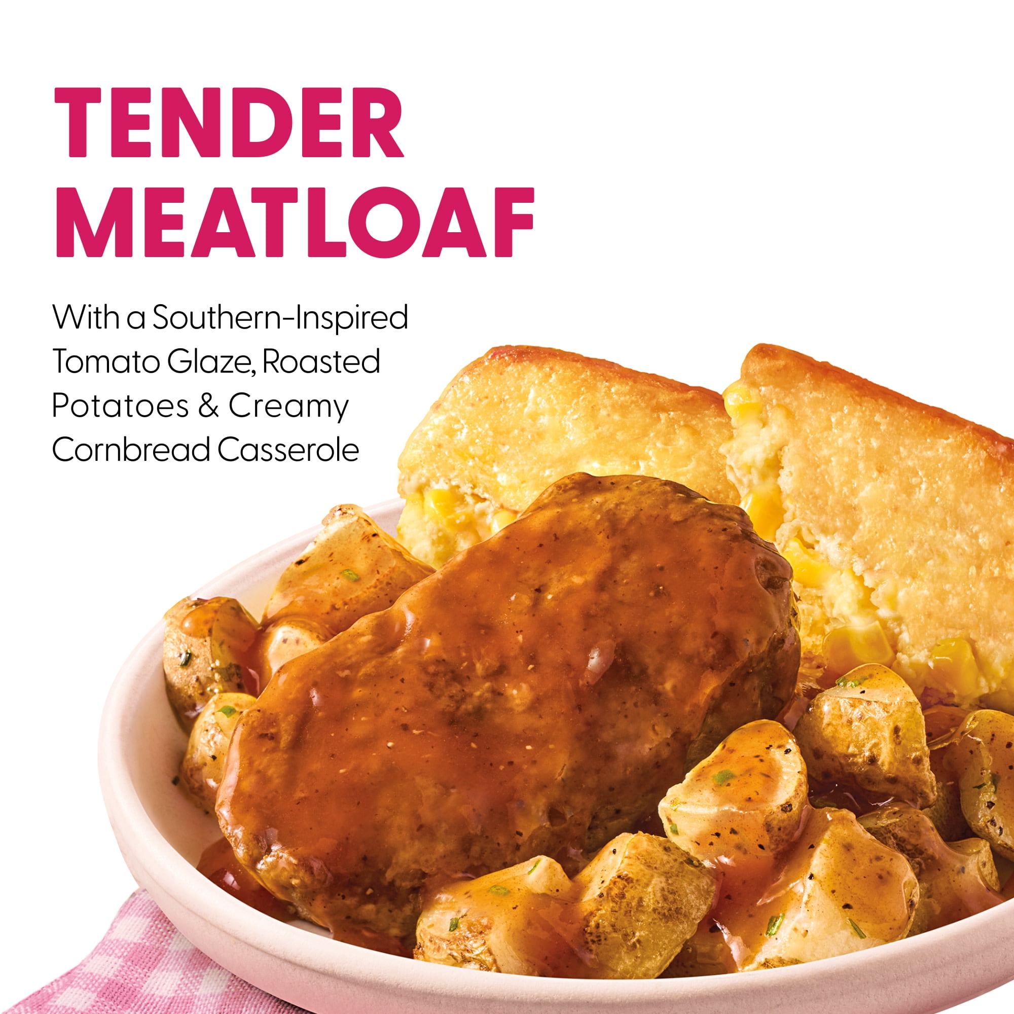 Dolly Parton's Homestyle Meatloaf with Roasted Potatoes and Creamy Cornbread Casserole, 20g Protein, Frozen Meal, 12.5 oz.