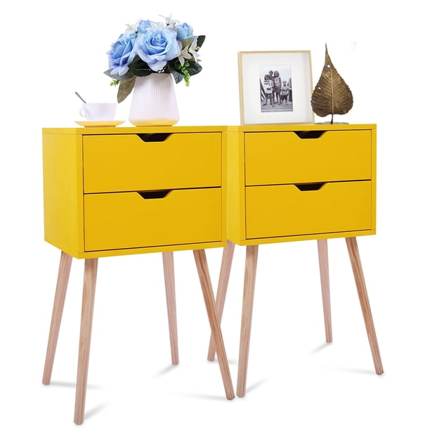 SYNGAR Nightstand Set of 2, Yellow Nightstand Low Foot with and 2