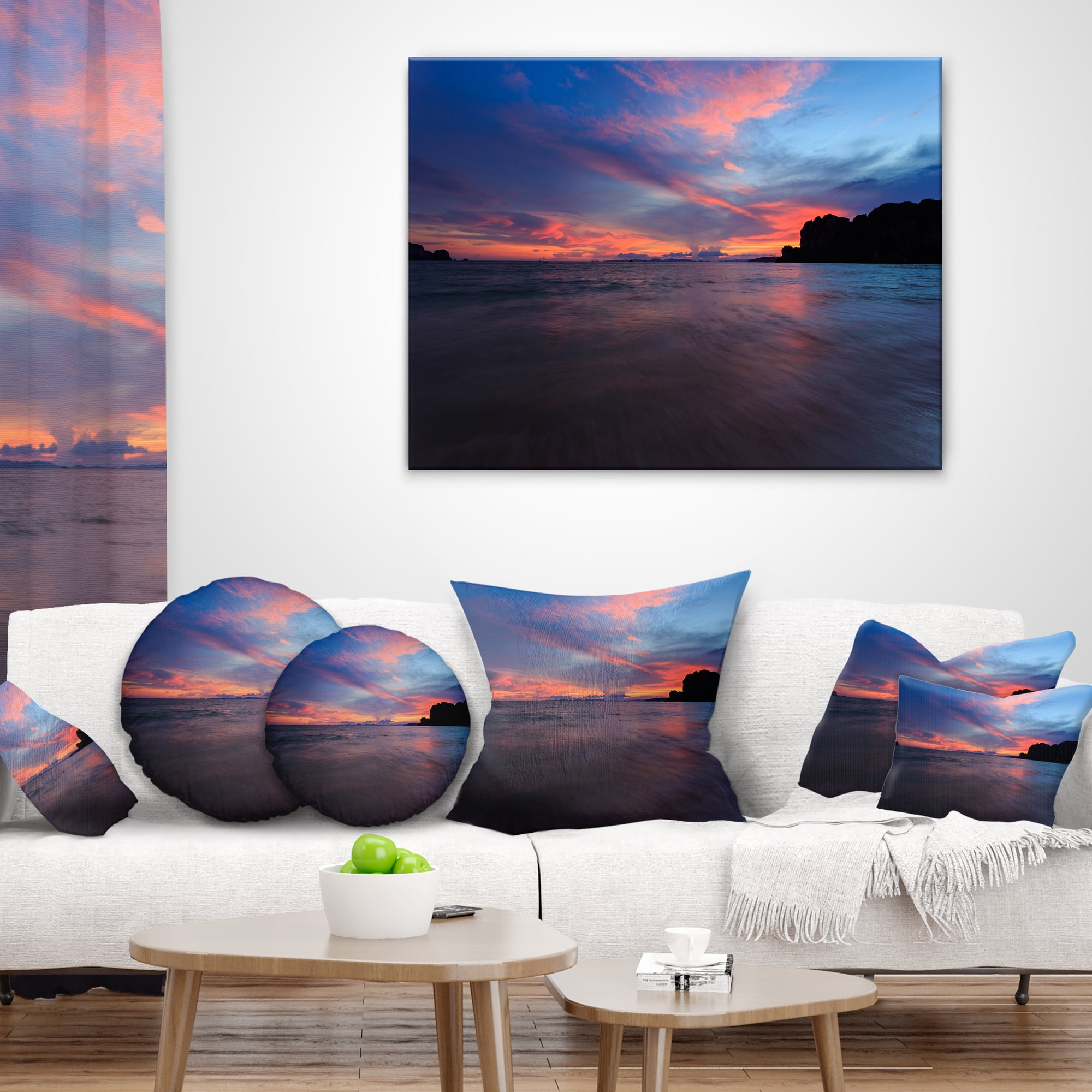 Designart Sunset at Railay Beach Andaman Sea - Seashore Throw Pillow - 18x18