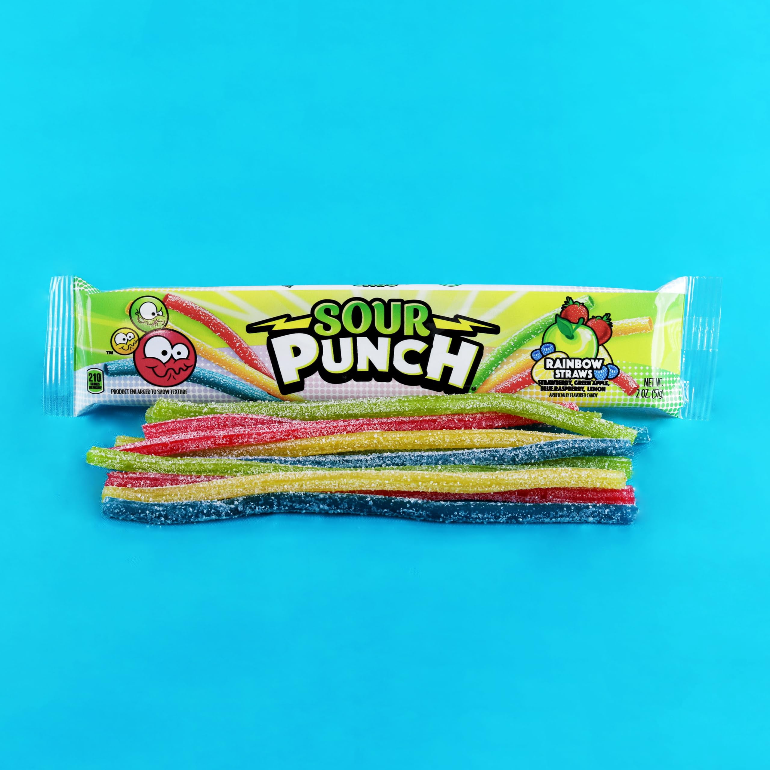 Sour Punch Rainbow Straws Chewy Candy 2oz Tray (24-Pack)