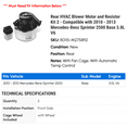 thumbnail image 2 of Rear HVAC Blower Motor and Resistor Kit 2 - Compatible with 2010 - 2013 Mercedes-Benz Sprinter 2500 Base 3.0L V6 2011 2012, 2 of 2