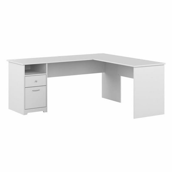 Pemberly Row 72W L Shaped Computer Desk with File in White - Engineered Wood