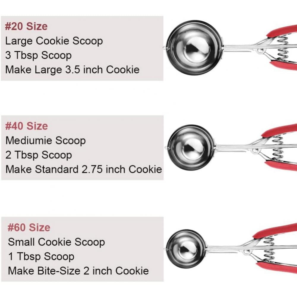  Cookie Scoop Set, Include 1 Tablespoon/ 2 Tablespoon/ 3  Tablespoon, Cookie Dough Scoop, Cookie Scoops For Baking Set Of 3, 18/8  Stainless Steel, Soft Grip