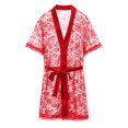 thumbnail image 2 of TANBOM Men's Floral Lace Short Sleeve Open Front Belted Kimono Sleepwear Robe, Red, 1-Pack, M, 2 of 6