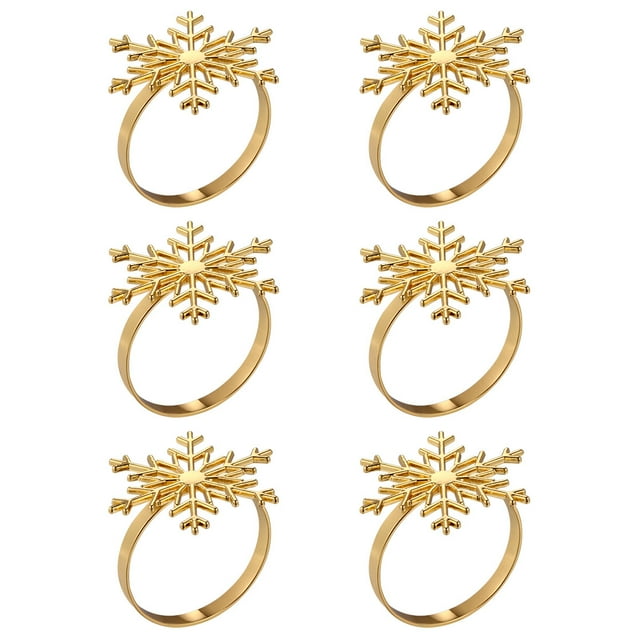 6Pcs Christmas Tissue Buckles Festive Snowflake Napkin Decorations (Golden)