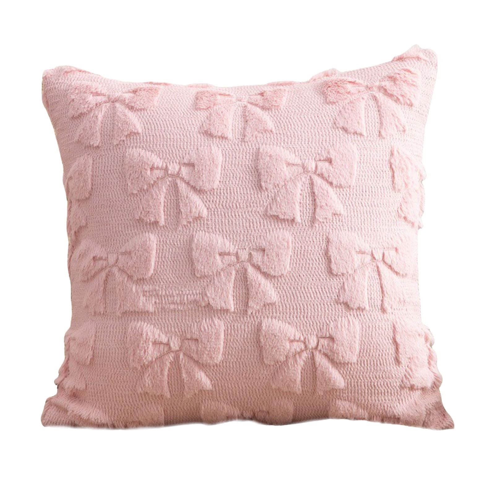 4PCS Pink Bow Throw Pillow Covers - 18 Inch Decorative Pillow Covers, Soft Plush Fluffy Bowknot Couch Pillows for Bedroom Living Room Sofa Decor