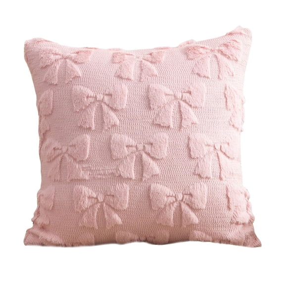 Coquette Bow Pillow Covers 18x18, Light Pink Plush Covers - Cute Decorative Pillow Cases for Bedroom, Sofa, Couch, Preppy Room Decor & Gifts 1PC