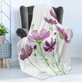 thumbnail image 4 of Green Flower Soft Flannel Fleece Blanket, Cosmos Bipinnatus Pattern Spring Season Flora Asteraceae Bloom Botany Element, Cozy Plush for Indoor and Outdoor Use, 60" x 80", Lilac Green, by Ambesonne, 4 of 5