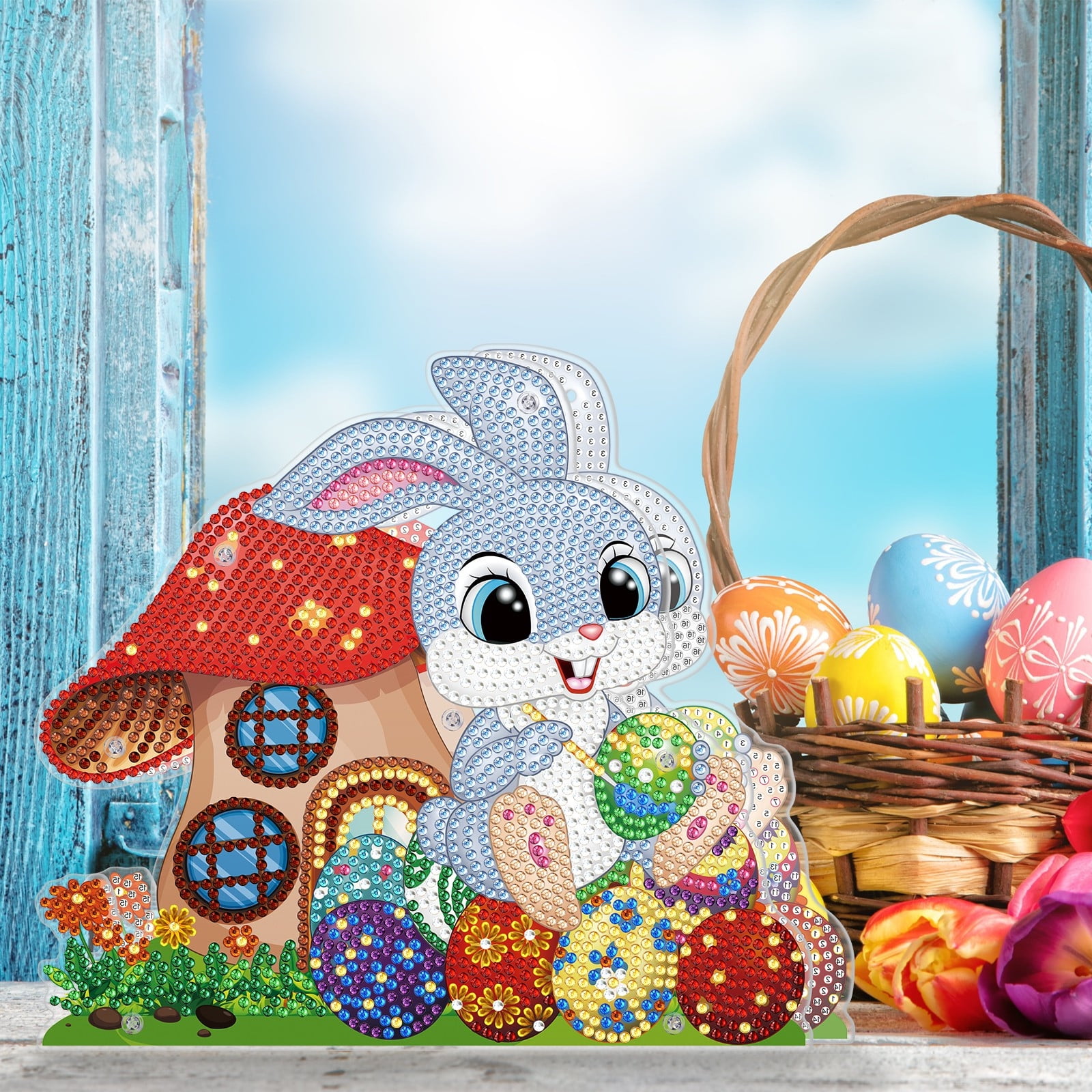 FLOPESN 5Pcs Easter Bunny DIY Diamond Art Painting Ornaments Lamp Kits, Diamond Painting Creative Handmade Bedroom Room Decor Double-Sided Dotted Diamonds