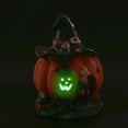 Glowing Halloween Pumpkin House Decoration with Witch and Ghost, Resin Tabletop Figurine for ...