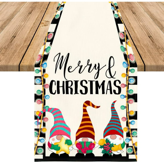 Newhomestyle Christmas Table Runner, Gnomes Gift Merry and Bright Rustic Christmas Table Runner for Christmas Holiday Birthday Party Table Home Decoration 13 x 72 Inch