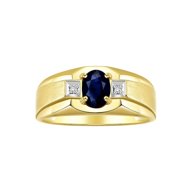 RYLOS Men's Rings 14K Yellow Gold Classic 7X5MM Oval Gemstone & Diamond Ring Sapphire September Birthstone Rings For Men, Gold Rings Size 9