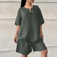 thumbnail image 2 of QATAINLAV Women's Summer 2 Piece Sets Short Sleeve V Neck Loose Button Up Linen Shirts Matching Shorts Beach Vacation Outfits Army Green XXXL Camisas Para Hombres, 2 of 9