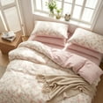 thumbnail image 2 of NAYOROOM 3-Piece Pink Blue Floral Reversible Duvet Cover Queen Set, Soft Pink Striped Bedding Set for Adults, 2 of 9