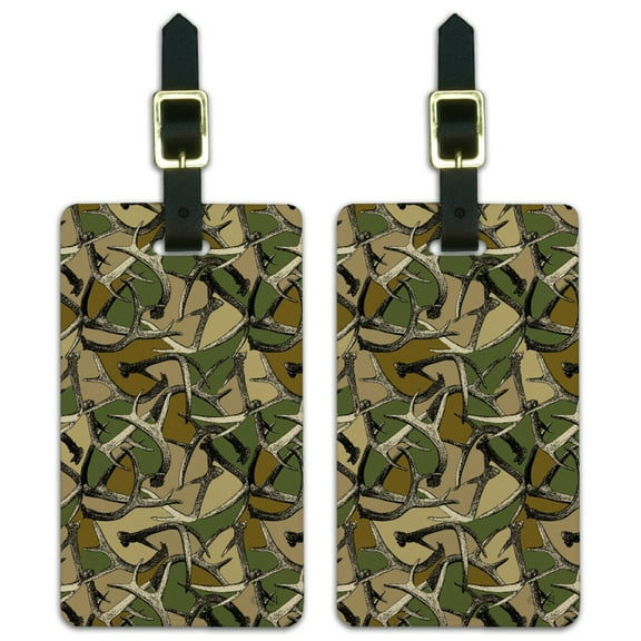Antlers Camo Camouflage Hunting Hunter Luggage ID Tags Suitcase Carry-On Cards - Set of 2