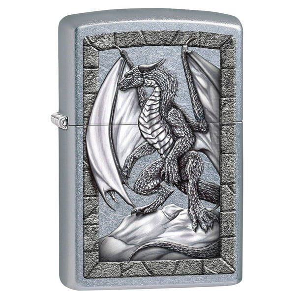 Zippo Lighter Dragon on Rock Street Chrome 80433