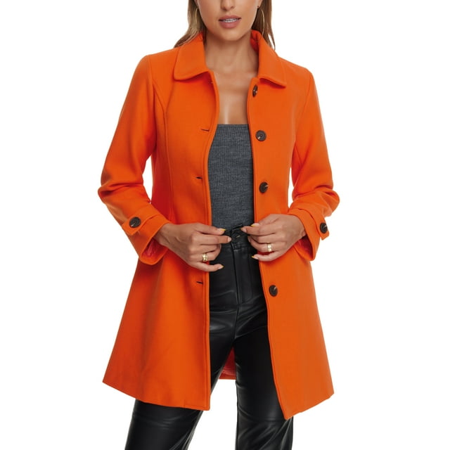 Abrigo de invierno para mujer con cuello Peter Pan, trench y abrigo de guisante XL naranja