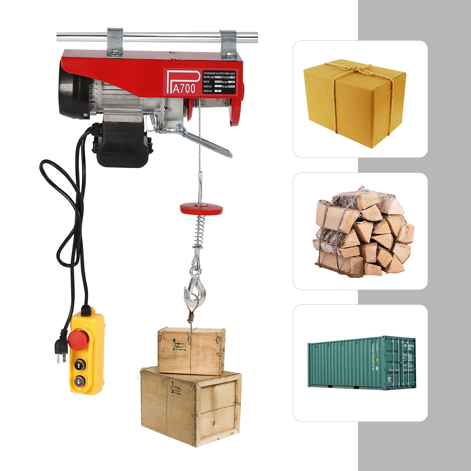 1543lbs Overhead Electric Hoist Crane Lift Garage Winch with Remote 110V Logistics Tool