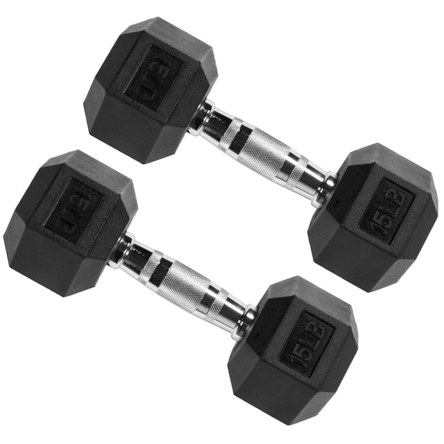 Par de Mancuernas Hexagonales Signature Fitness de 6.8 kg con Recubrimiento de Goma