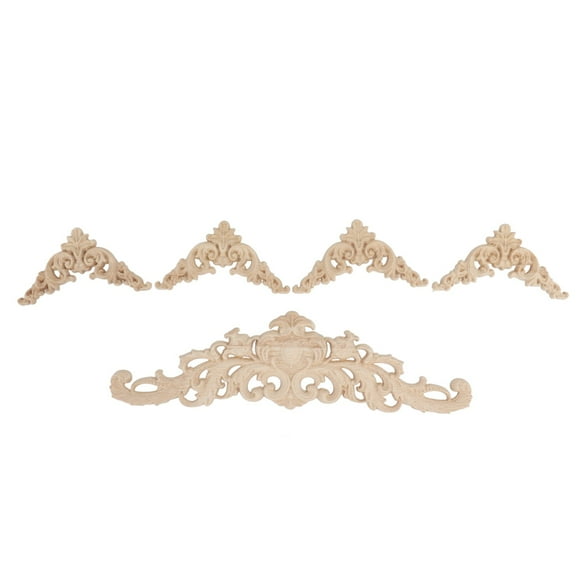 BuyWeek Appliques en Bois Onlays, 5Pcs Bois De Caoutchouc Applique Bois Sculpté Onlay Décoratif pour Armoire Porte Lit Armoire Meubles